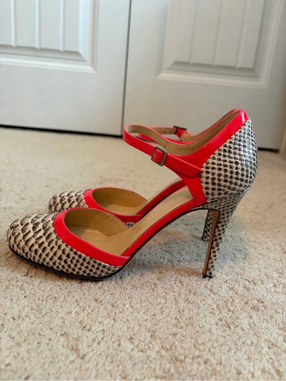 Kate Spade Boa Print Neon Leather Ankle Strap Stiletto Pumps Women's Size 8B